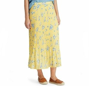 Women's Chaps Pastel Yellow and Blue  Floral Georgette Pleated Midi Skirt